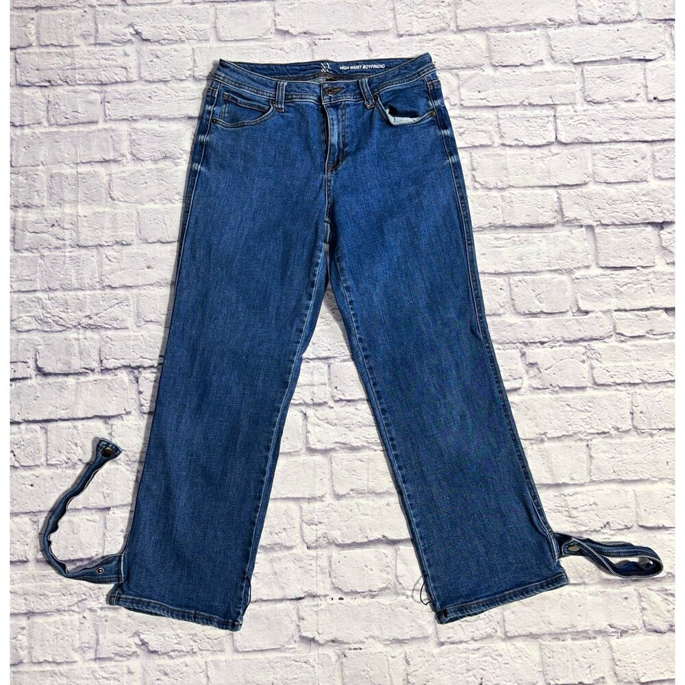 NY&C High Waist Boyfriend Jeans Size 4 Medium Wash Snap Hem